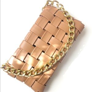 Vegan Leather Woven Shoulder Bag